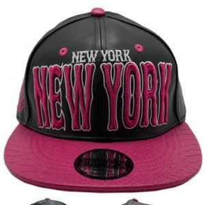 New York E-Flag Stacked Leather Strapback Hat